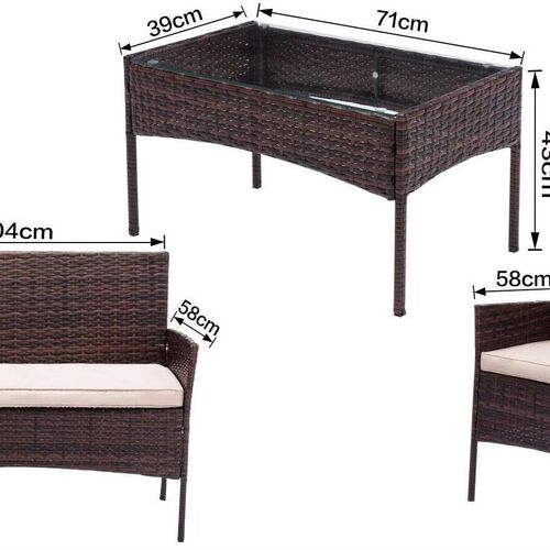 4pcs Rattan Outdoor Garden Furniture Sofa Set Table & Chairs (Roger Brown)