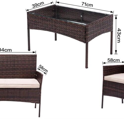 4pcs Rattan Outdoor Garden Furniture Sofa Set Table & Chairs (Roger Brown)