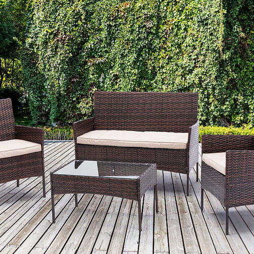 4pcs Rattan Outdoor Garden Furniture Sofa Set Table & Chairs (Roger Brown)