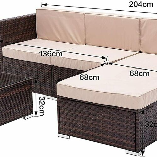 Rattan Garden Furniture Outdoor 5pcs Patio Sofa Set chairs Table (Rupert Brown)