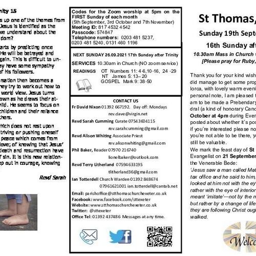 Pew Sheet | The Parish of St Thomas, Exeter