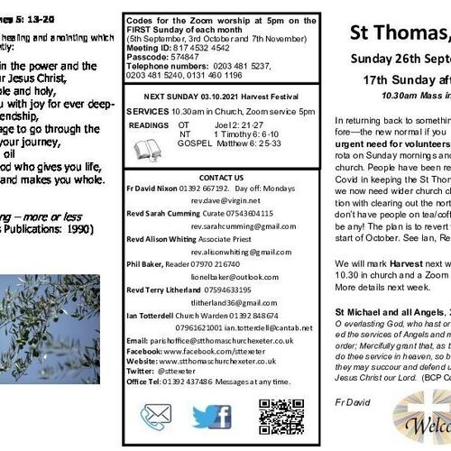 Pew Sheet | The Parish of St Thomas, Exeter