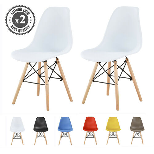 Set of 2 Lia Dining Chairs With Wooden Legs Eiffel Retro Lounge (White)