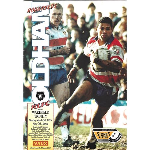 1994/95 Oldham Roughyeds v Wakefield Trinity Rugby League Programme