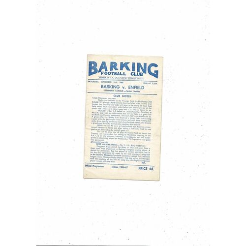 1966/67 Barking v Enfield Football Programme