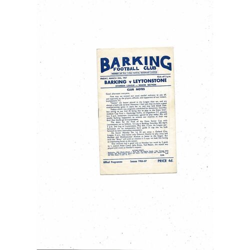 1966/67 Barking v Leytonstone Football Programme