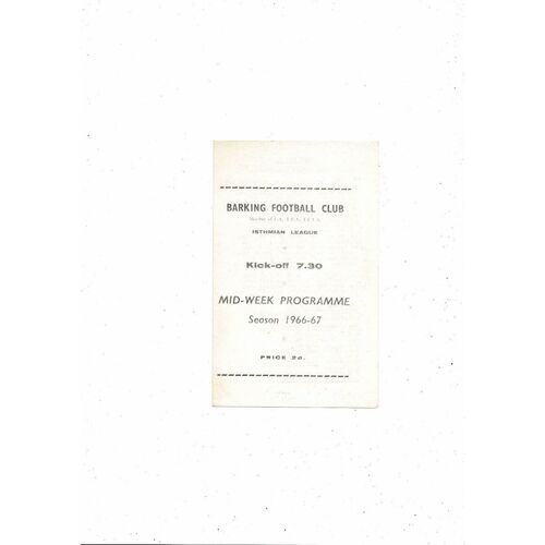 1966/67 Barking v Tilbury Mithras Cup Football Programme
