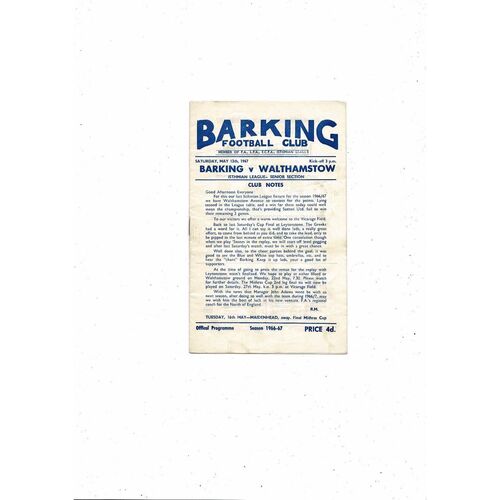 1966/67 Barking v Walthamstow Football Programme