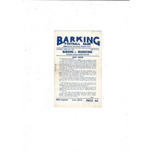 1967/68 Barking v Maidstone Football Programme