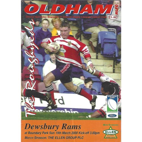2000 Oldham v Dewsbury Rams Rugby League Programme