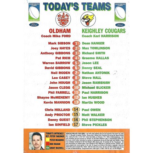2000 Oldham v Keighley Cougars Rugby League Programme
