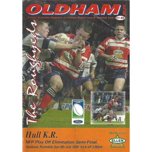 2000 Oldham v Hull Kingston Rovers NFP Play Off Elimination Semi Final Rugby League Programme