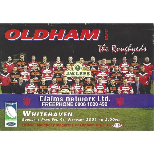 2001 Oldham v Whitehaven Rugby League Programme