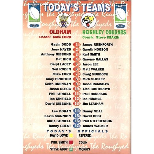 2001 Oldham v Keighley Cougars Rugby League Programme