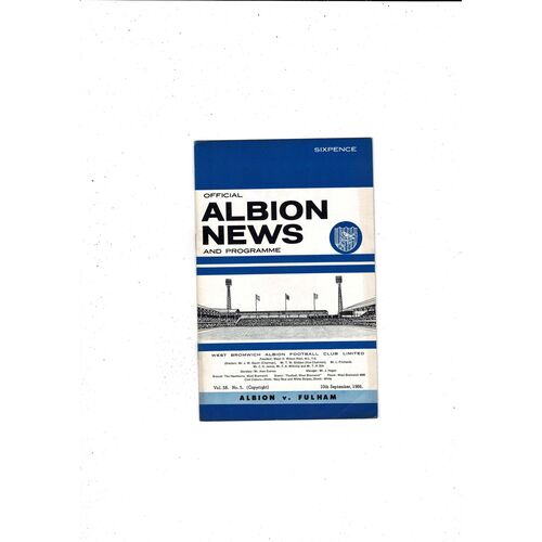 1966/67 West Bromwich Albion v Fulham Football Programme + League Review