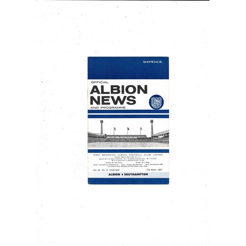 1966/67 West Bromwich Albion v Southampton Football Programme