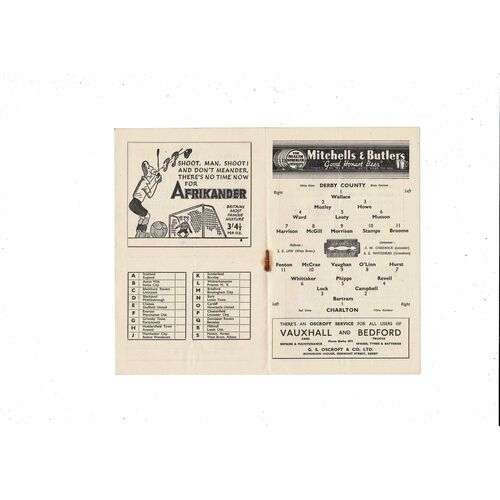 1947/48 Derby County v Charlton Athletic Football Programme
