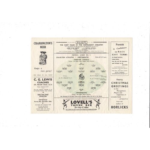 1951/52 Charlton Athletic v Portsmouth Football Programme