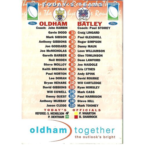 2002 Oldham v Batley Bulldogs Rugby League Programme