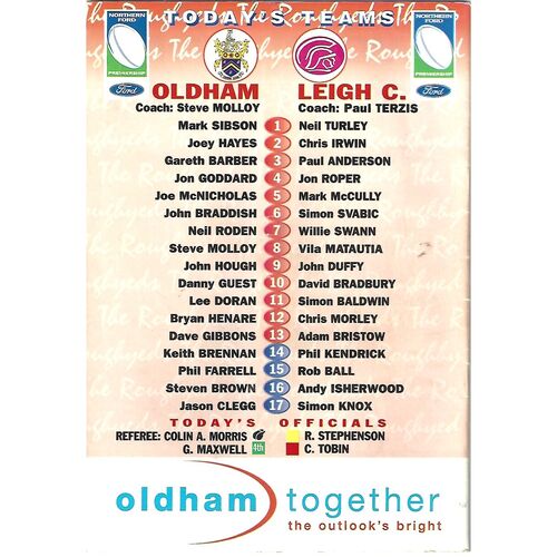 2002 Oldham v Leigh Centurions Rugby League Programme
