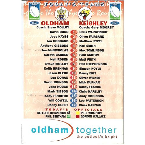 2002 Oldham v Keighley Cougars Rugby League Programme