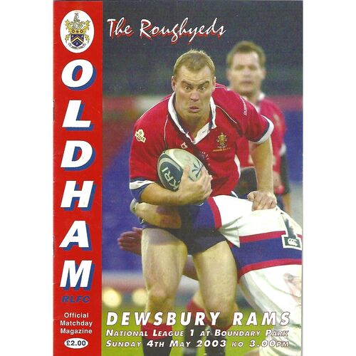 2003 Oldham v Dewsbury Rams Rugby League Programme
