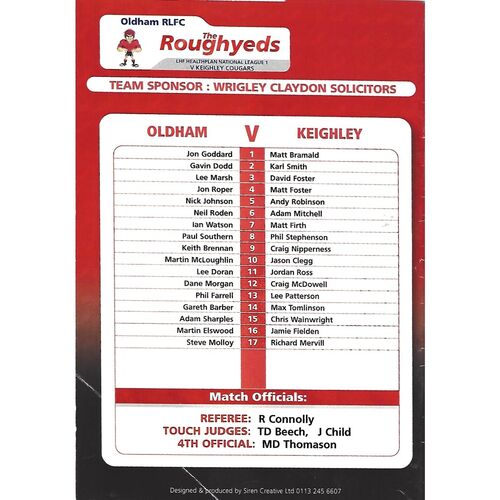 2004 Oldham v Keighley Cougars Rugby League Programme