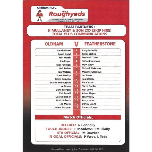 2004 Oldham v Featherstone Rovers LHF Healthplan National League One Grand Final Series Rugby League Programme