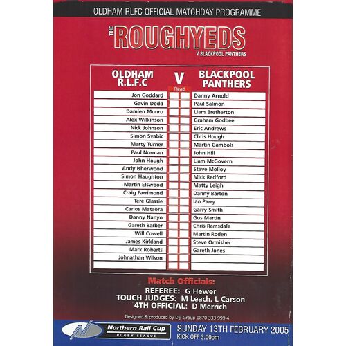 2005 Oldham v Blackpool Panthers Northern Rail Cup Rugby League Programme