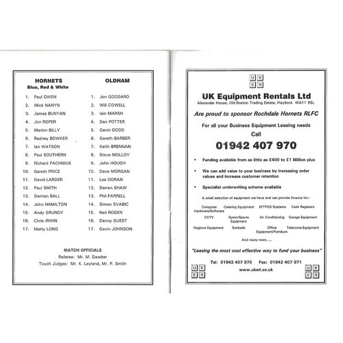 2003 Rochdale Hornets v Oldham Rugby League Programme