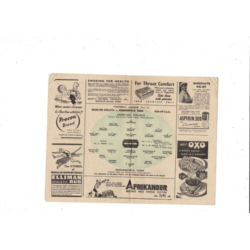 1947/48 Charlton Athletic v Huddersfield Town Football Programme