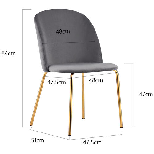 Set of 2 Dale Velvet Dining Chairs with Golden Finish Metal Legs (Dark Grey)