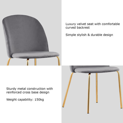 Set of 2 Dale Velvet Dining Chairs with Golden Finish Metal Legs (Dark Grey)