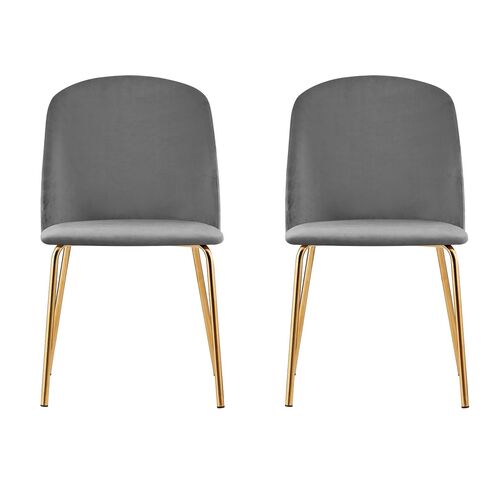 Set of 2 Dale Velvet Dining Chairs with Golden Finish Metal Legs (Dark Grey)