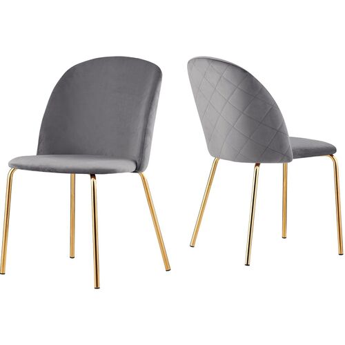 Set of 2 Dale Velvet Dining Chairs with Golden Finish Metal Legs (Dark Grey)