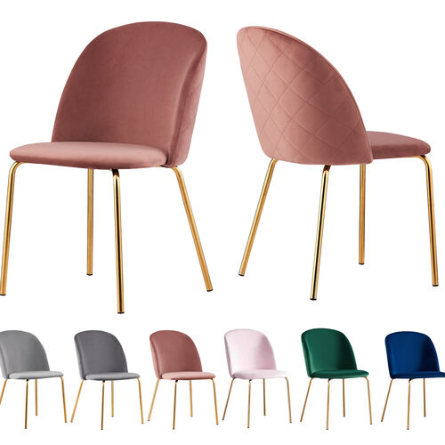 Set of 2 Dale Velvet Dining Chairs with Golden Finish Metal Legs (Pink)