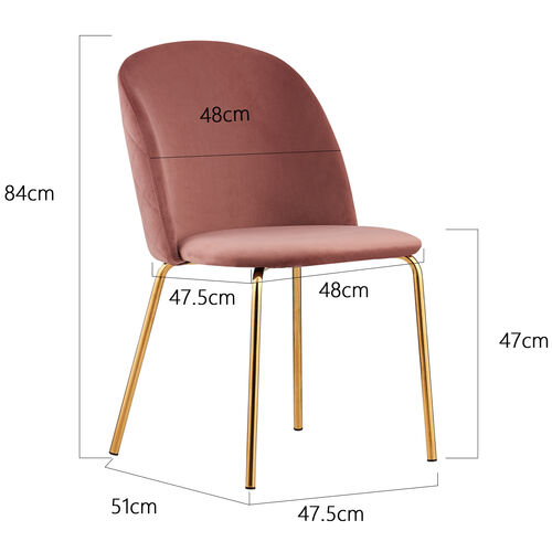 Set of 2 Dale Velvet Dining Chairs with Golden Finish Metal Legs (Pink)
