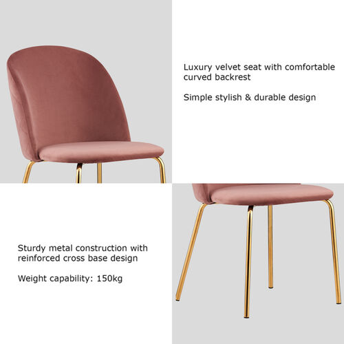 Set of 2 Dale Velvet Dining Chairs with Golden Finish Metal Legs (Pink)