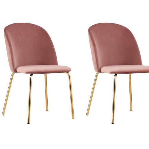 Set of 2 Dale Velvet Dining Chairs with Golden Finish Metal Legs (Pink)