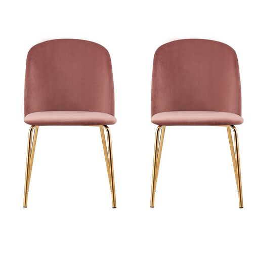 Set of 2 Dale Velvet Dining Chairs with Golden Finish Metal Legs (Pink)