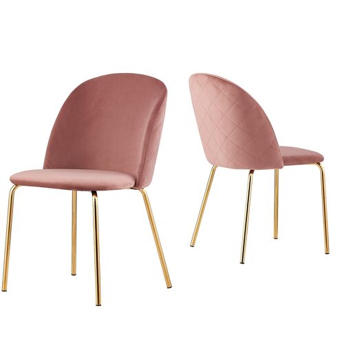 Set of 2 Dale Velvet Dining Chairs with Golden Finish Metal Legs (Pink)