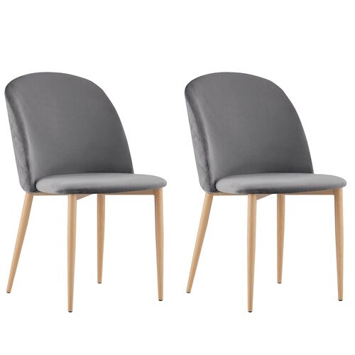 Set of 2 Bradley Velvet Dining Chairs with Wood Effect Metal Legs (Grey)