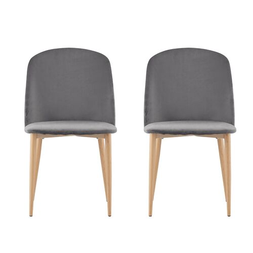 Set of 2 Bradley Velvet Dining Chairs with Wood Effect Metal Legs (Grey)
