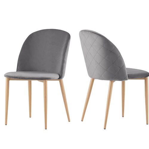 Set of 2 Bradley Velvet Dining Chairs with Wood Effect Metal Legs (Grey)