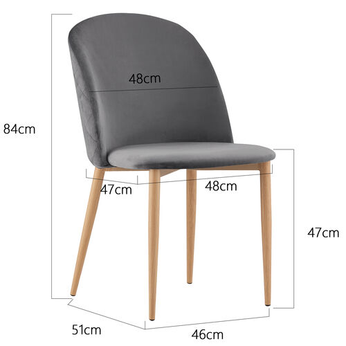 Set of 2 Bradley Velvet Dining Chairs with Wood Effect Metal Legs (Grey)