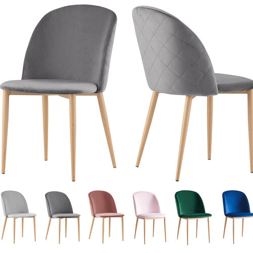 Set of 2 Bradley Velvet Dining Chairs with Wood Effect Metal Legs (Grey)