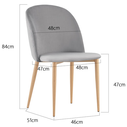 Set of 2 Bradley Velvet Dining Chairs with Wood Effect Metal Legs (Light Grey)