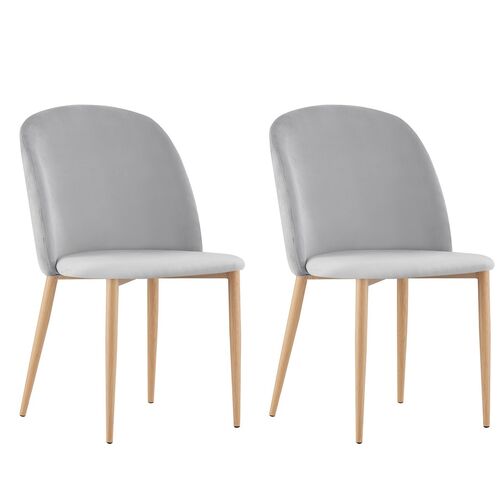 Set of 2 Bradley Velvet Dining Chairs with Wood Effect Metal Legs (Light Grey)