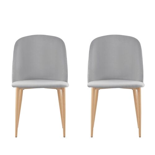 Set of 2 Bradley Velvet Dining Chairs with Wood Effect Metal Legs (Light Grey)