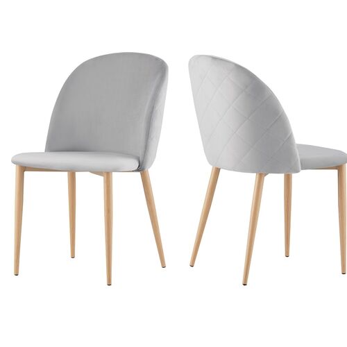 Set of 2 Bradley Velvet Dining Chairs with Wood Effect Metal Legs (Light Grey)